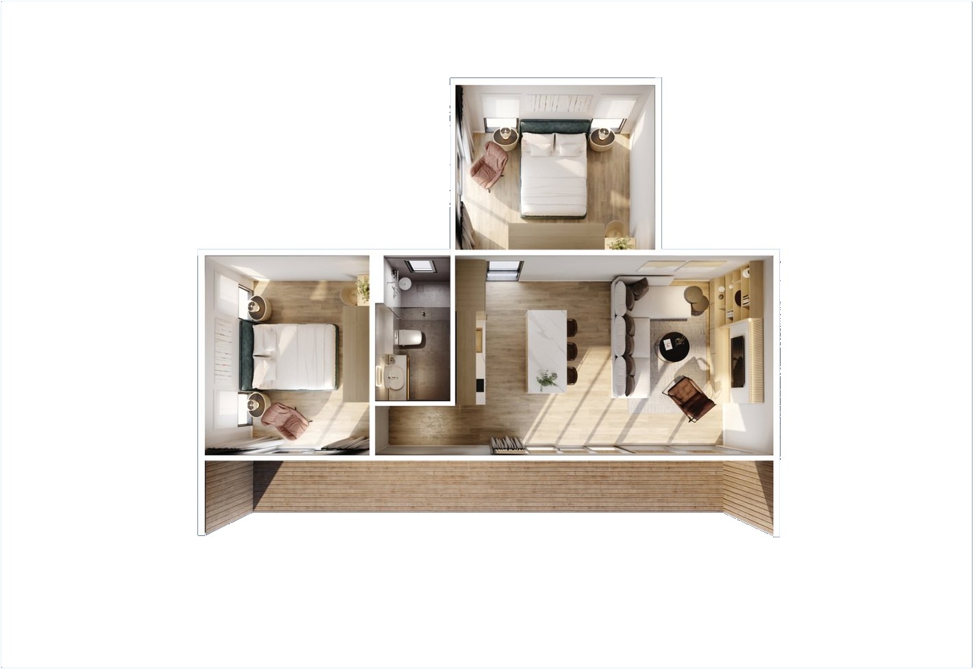 Birds-eye view of the assembled modular configuration